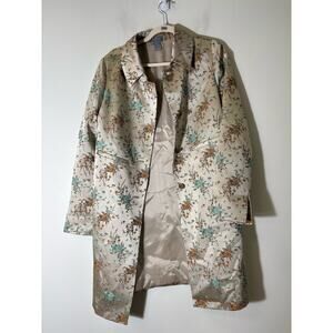 Eccoci Pewter Floral Embroidered Long Sleeve Midi Jacket Sz 10
